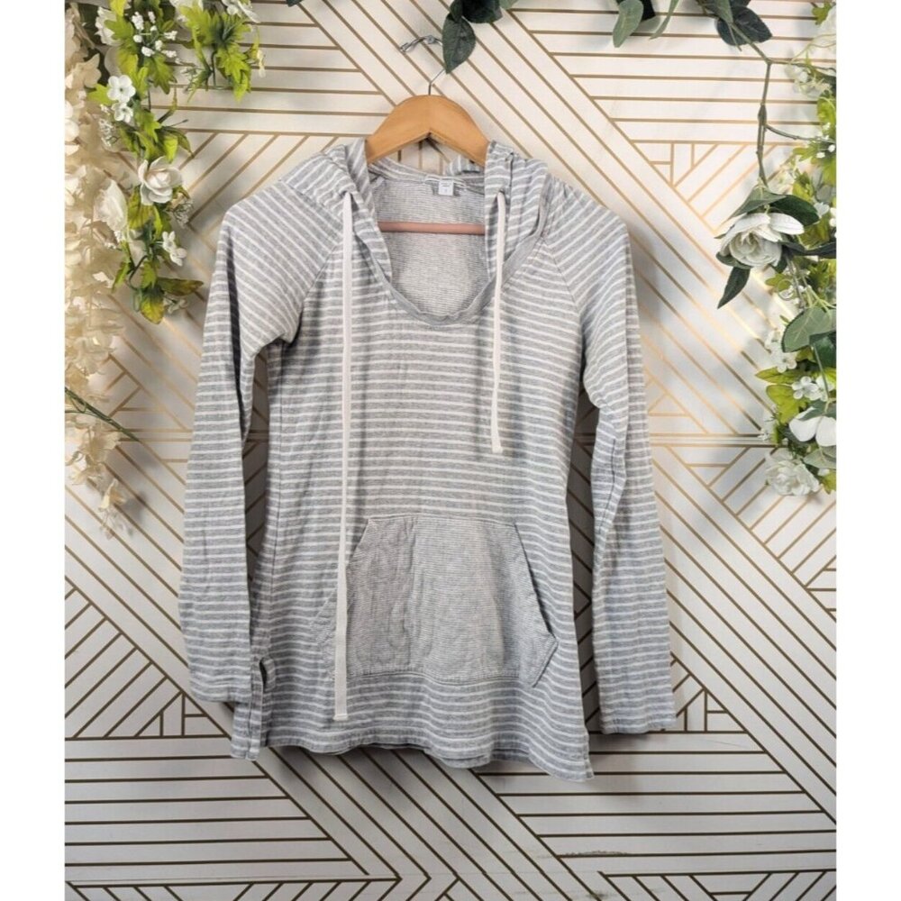 STANDARD JAMES PERSE Women's Striped Cotton Hoodie White Grey Long Sleeve Size 1